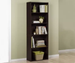 Dark Russet Brown 5-Shelf Bookcase -Biglots Sales 810367636 3