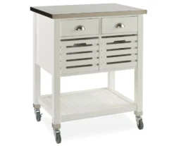 Laurie White Steel Top Kitchen Cart With Drawers