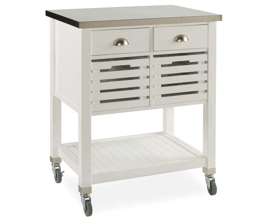 Laurie White Steel Top Kitchen Cart With Drawers 1 Laurie White Steel Top Kitchen Cart With Drawers