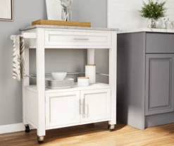 White Double Door Kitchen Cart With Granite Top -Biglots Sales 810389516 2
