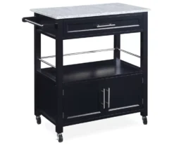 Black Double Door Kitchen Cart With Granite Top