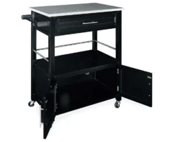 Black Double Door Kitchen Cart With Granite Top -Biglots Sales 810389517 2