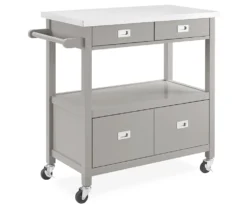 Gray Steel Top Kitchen Cart With Drawers