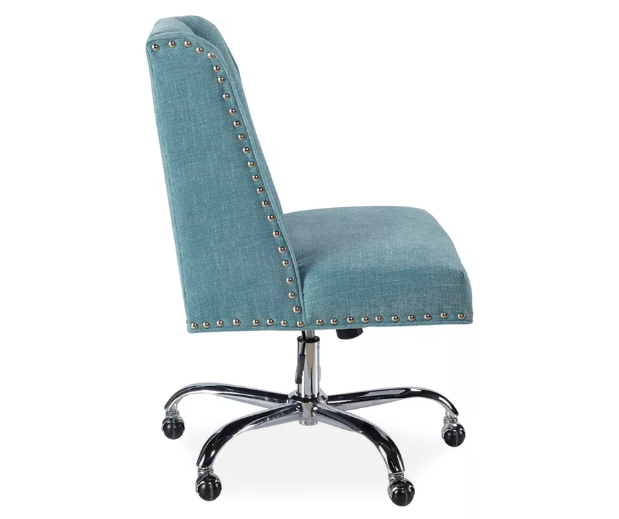 Aqua Square Back Office Chair With Nailhead Trim 2 Aqua Square Back Office Chair With Nailhead Trim - Image 2