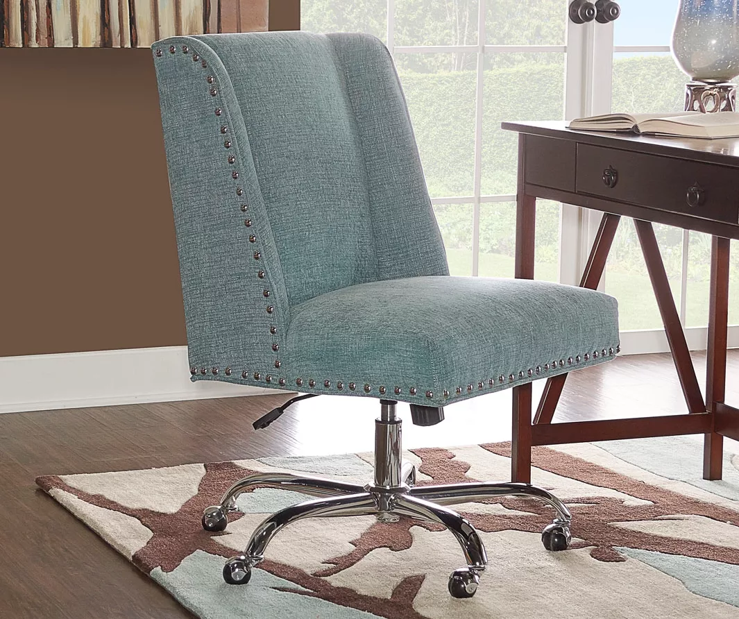 Aqua Square Back Office Chair With Nailhead Trim 4 Aqua Square Back Office Chair With Nailhead Trim - Image 4