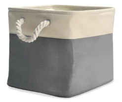 Gray & Cream Fabric Storage Bin With Rope Handles -Biglots Sales 810448615 21