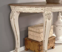 Realyn White & Brown Two-Tone Half-Circle Console Table -Biglots Sales 810458287 5