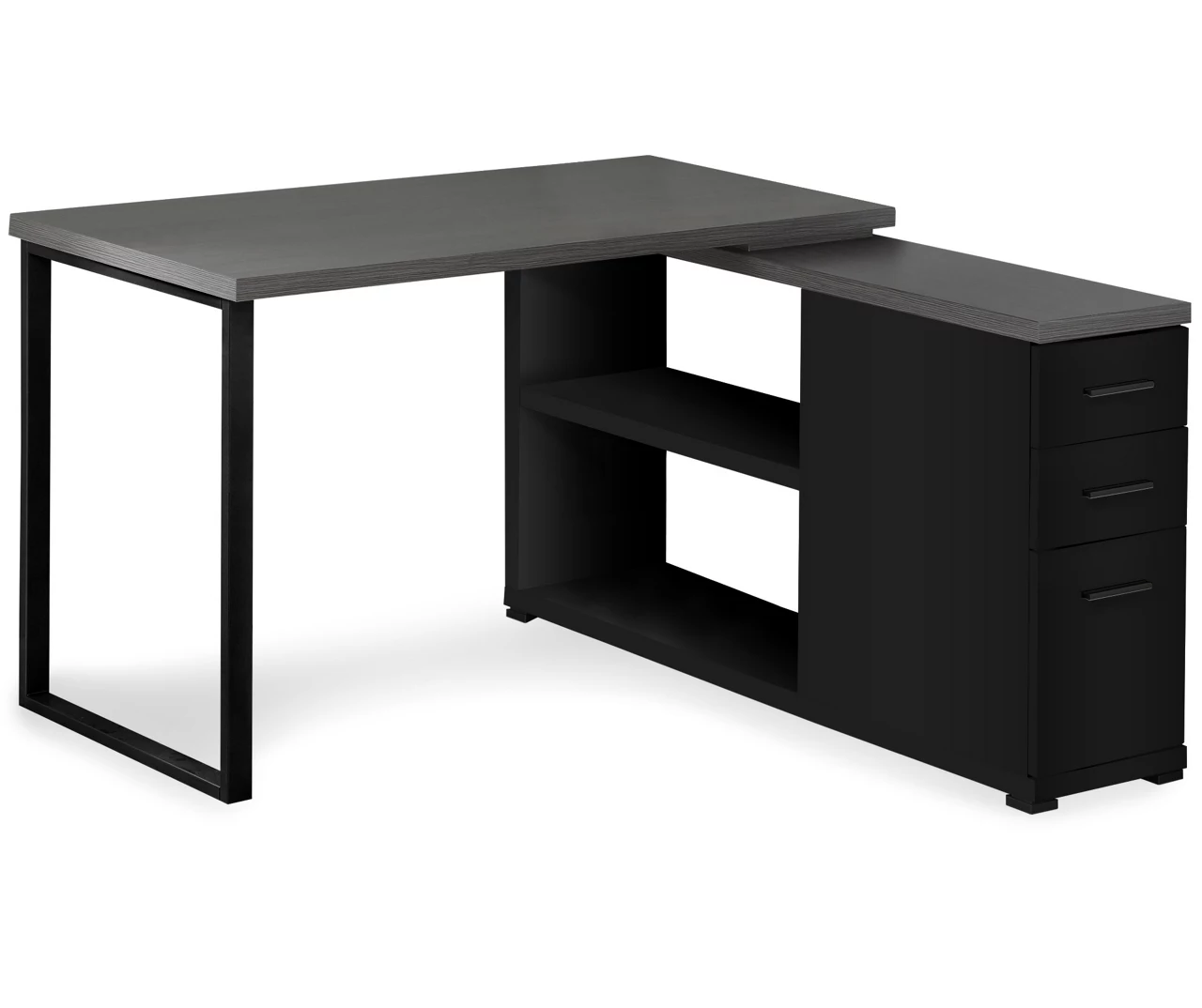 Gray & Black L-Shaped 3-Drawer Computer Desk 1 Gray & Black L-Shaped 3-Drawer Computer Desk
