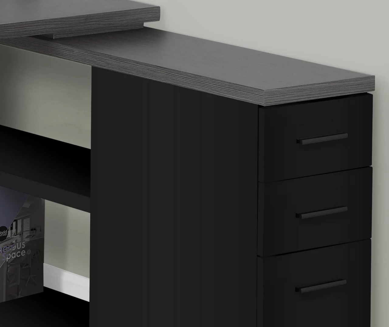 Gray & Black L-Shaped 3-Drawer Computer Desk 4 Gray & Black L-Shaped 3-Drawer Computer Desk - Image 4