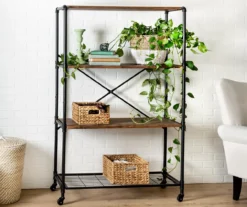Rustic Black 4-Tier Industrial Rolling Bookshelf -Biglots Sales 810539937 3