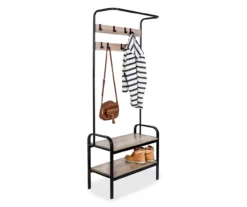Black Steel 8-Hook Entry Rack & Bench