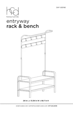 Black Steel 8-Hook Entry Rack & Bench -Biglots Sales 810539938 7
