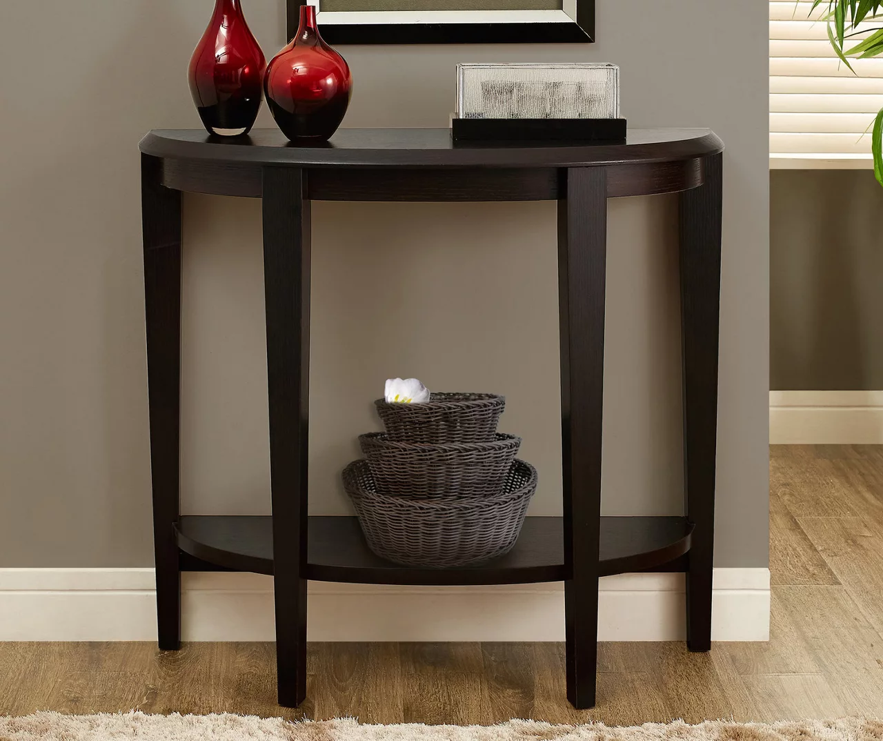 Espresso 2-Tier Half Moon Console Table 2 Espresso 2-Tier Half Moon Console Table - Image 2