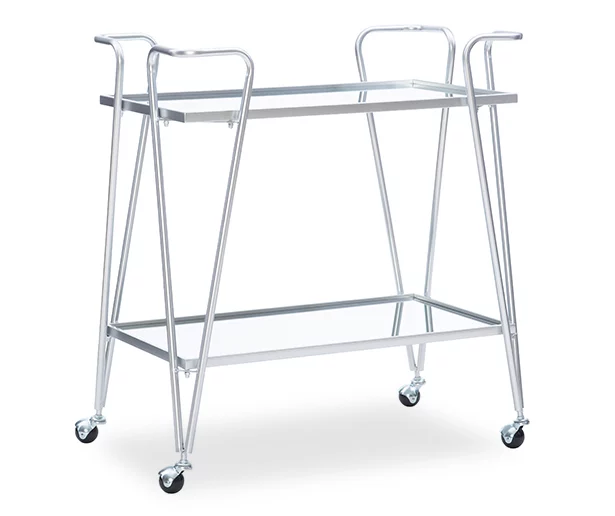 Hampton Silver 2-Shelf Rolling Steel Bar Cart 1 Hampton Silver 2-Shelf Rolling Steel Bar Cart