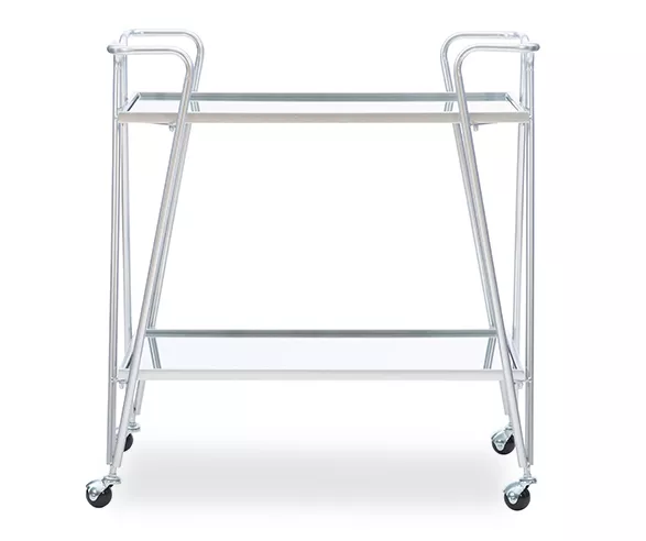 Hampton Silver 2-Shelf Rolling Steel Bar Cart 2 Hampton Silver 2-Shelf Rolling Steel Bar Cart - Image 2