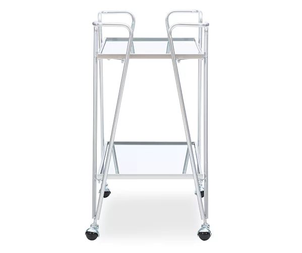 Hampton Silver 2-Shelf Rolling Steel Bar Cart 3 Hampton Silver 2-Shelf Rolling Steel Bar Cart - Image 3