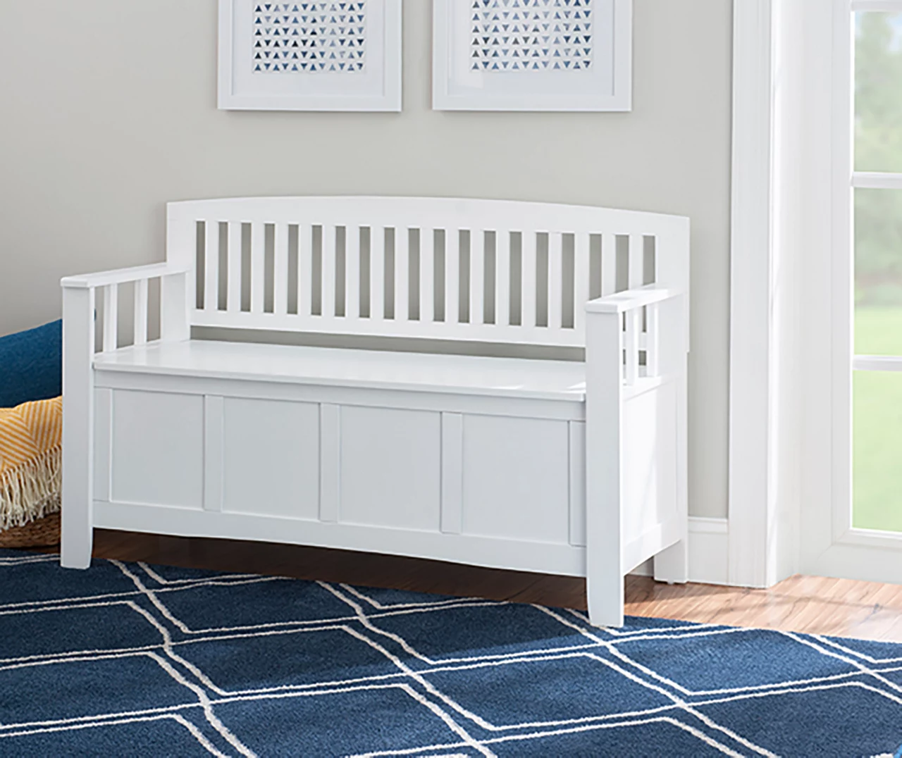 Jeanette White Slat Back Storage Bench 2 Jeanette White Slat Back Storage Bench - Image 2