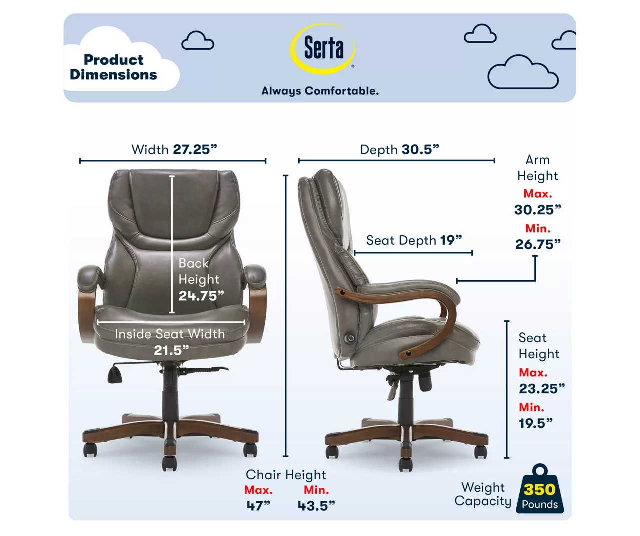 Conway Gray Big & Tall Bonded Leather Office Chair 5 Conway Gray Big & Tall Bonded Leather Office Chair - Image 5