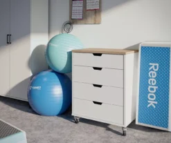 Evolution Vantage White & Weathered Oak 4-Drawer Storage Cart -Biglots Sales 810597741 4