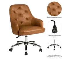 Caramel Brown Faux Leather Tufted Adjustable Office Chair -Biglots Sales 810598931 A0 6