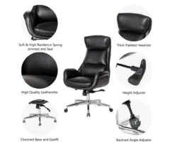 Black Mid-Century Modern Faux Leather Executive Office Chair -Biglots Sales 810598936 A0 6