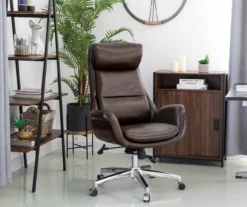Dark Brown Mid-Century Modern Faux Leather Executive Office Chair -Biglots Sales 810598937 A0 4