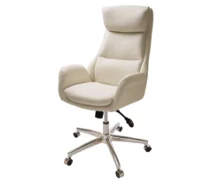 Cream Mid-Century Modern Faux Leather Executive Office Chair