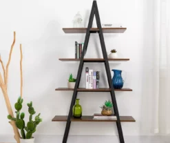 Walnut Modern A-Frame 4-Shelf Bookcase -Biglots Sales 810598942 A0 3