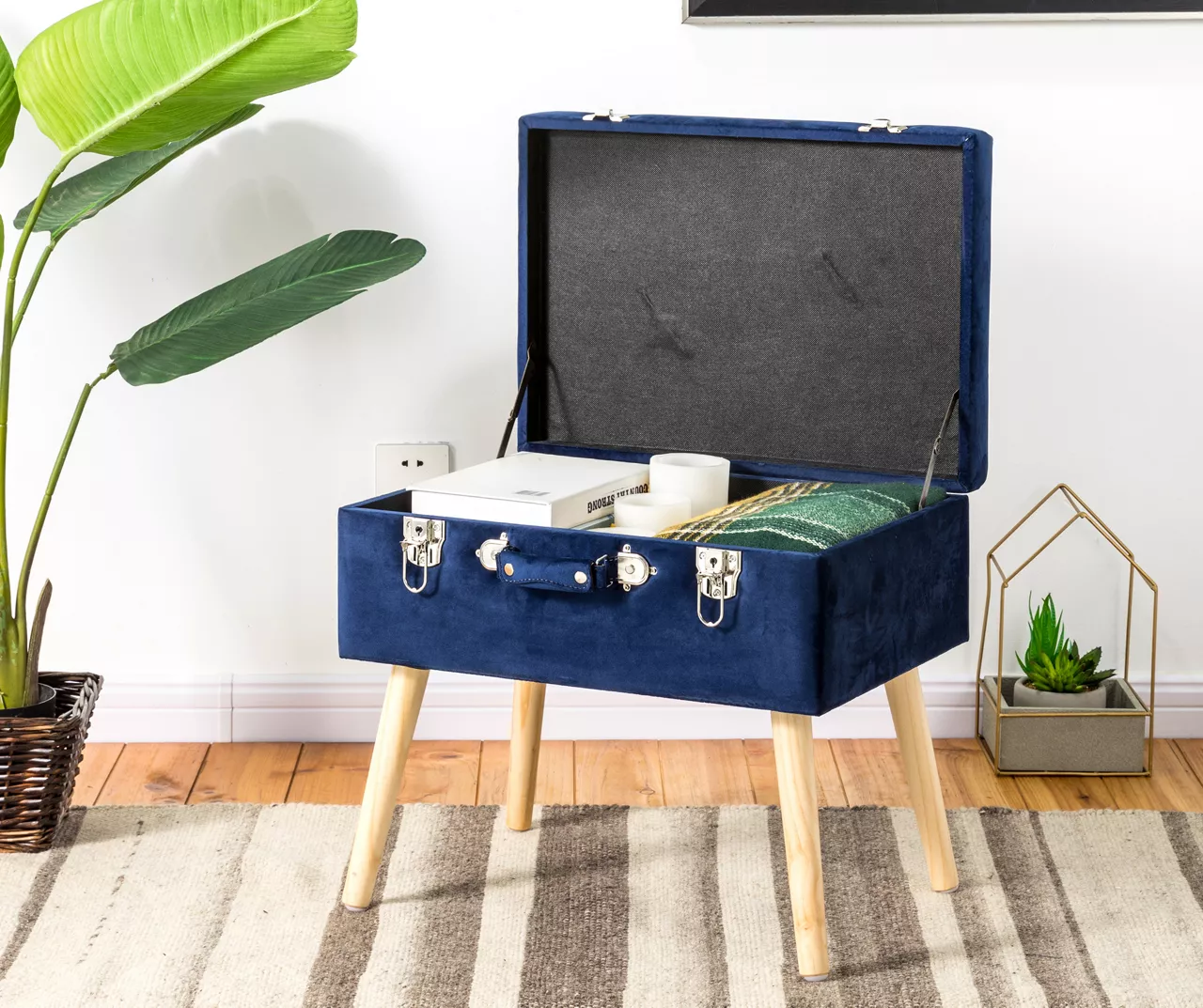 Glitzhome Velvet Suitcase Storage Stool 10 Glitzhome Velvet Suitcase Storage Stool - Image 10