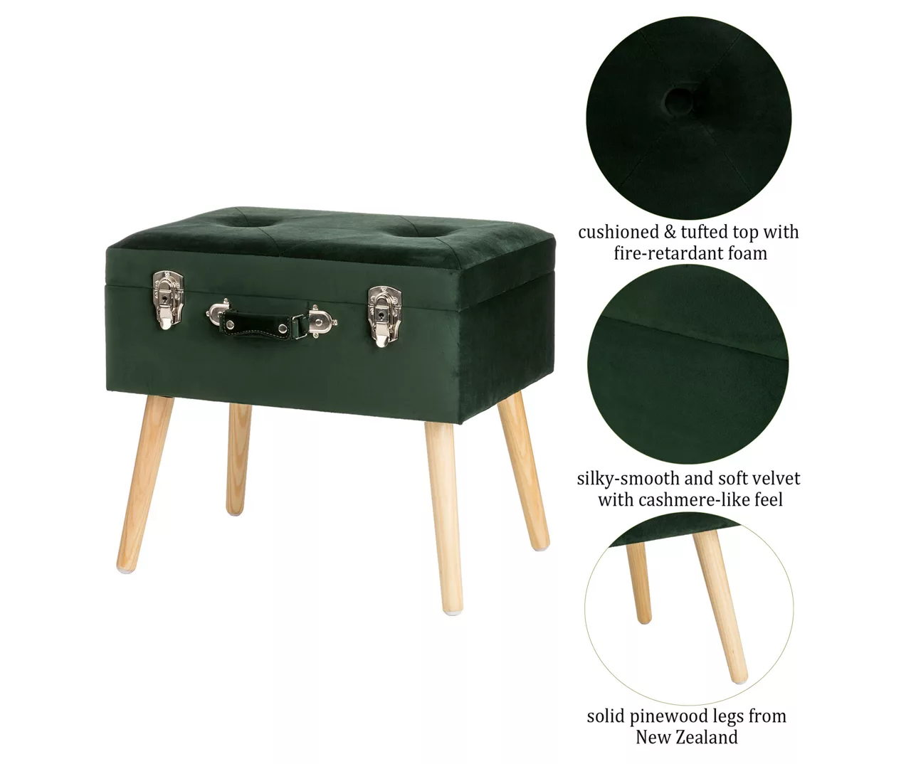 Glitzhome Velvet Suitcase Storage Stool 7 Glitzhome Velvet Suitcase Storage Stool - Image 7