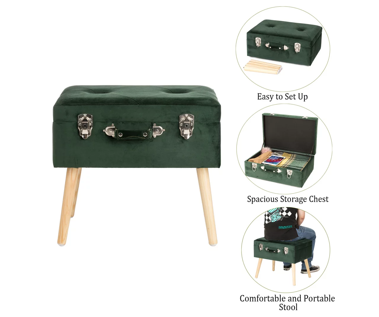 Glitzhome Velvet Suitcase Storage Stool 8 Glitzhome Velvet Suitcase Storage Stool - Image 8
