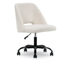 Cream Faux Wool Boucle Rolling Swivel Office Chair