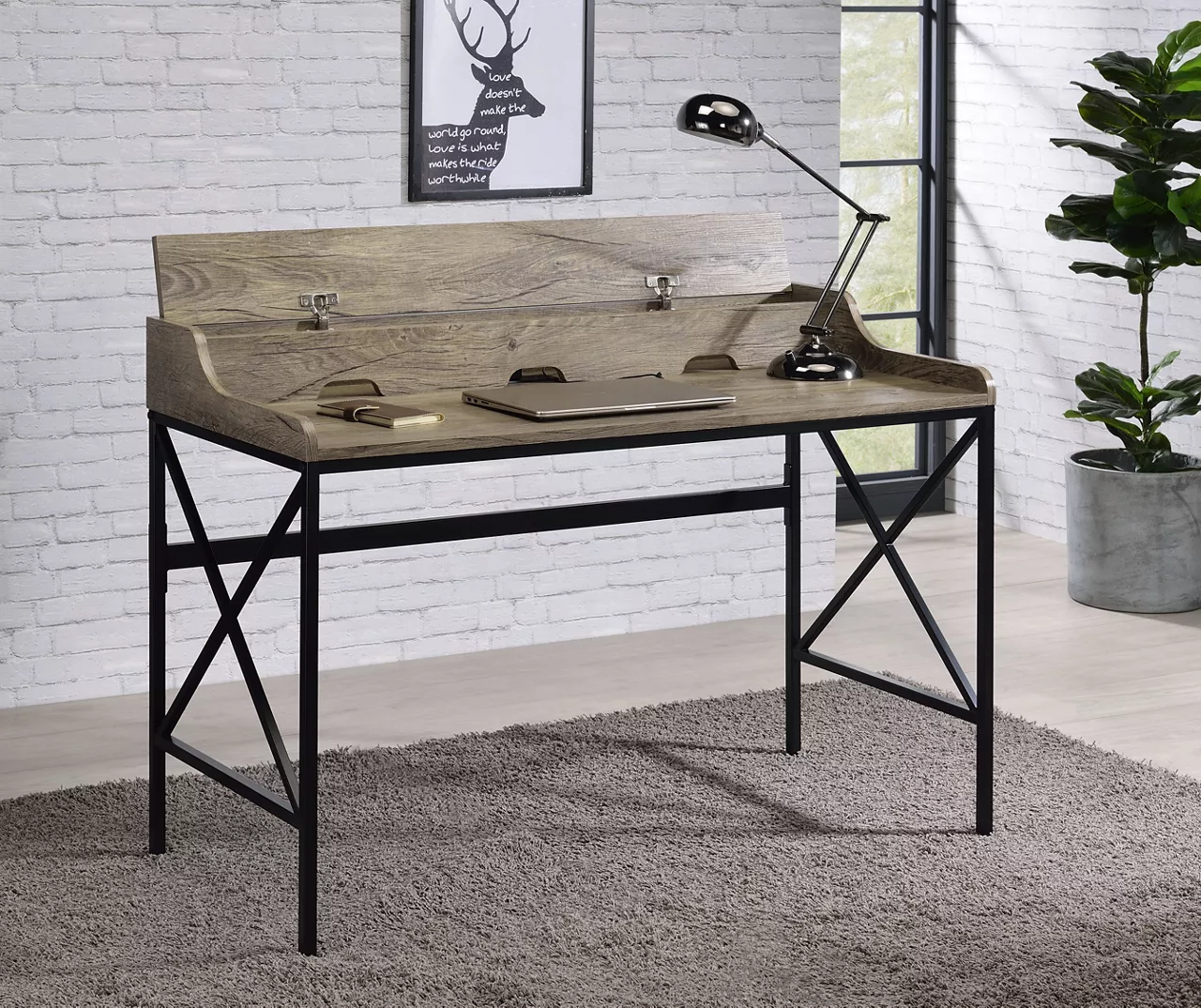 Corday Gray Wood Writing Desk With USB Charing 2 Corday Gray Wood Writing Desk With USB Charing - Image 2